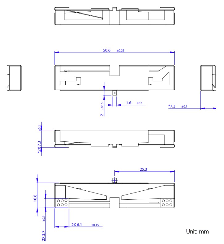 Mechanical Drawing - Taoglas MPA.66.A SMD Stamp Metal PIFA Antenna